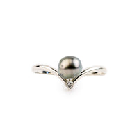Tahitian Keshi Pearl & Diamond Sunrise Ring on Sterling Silver