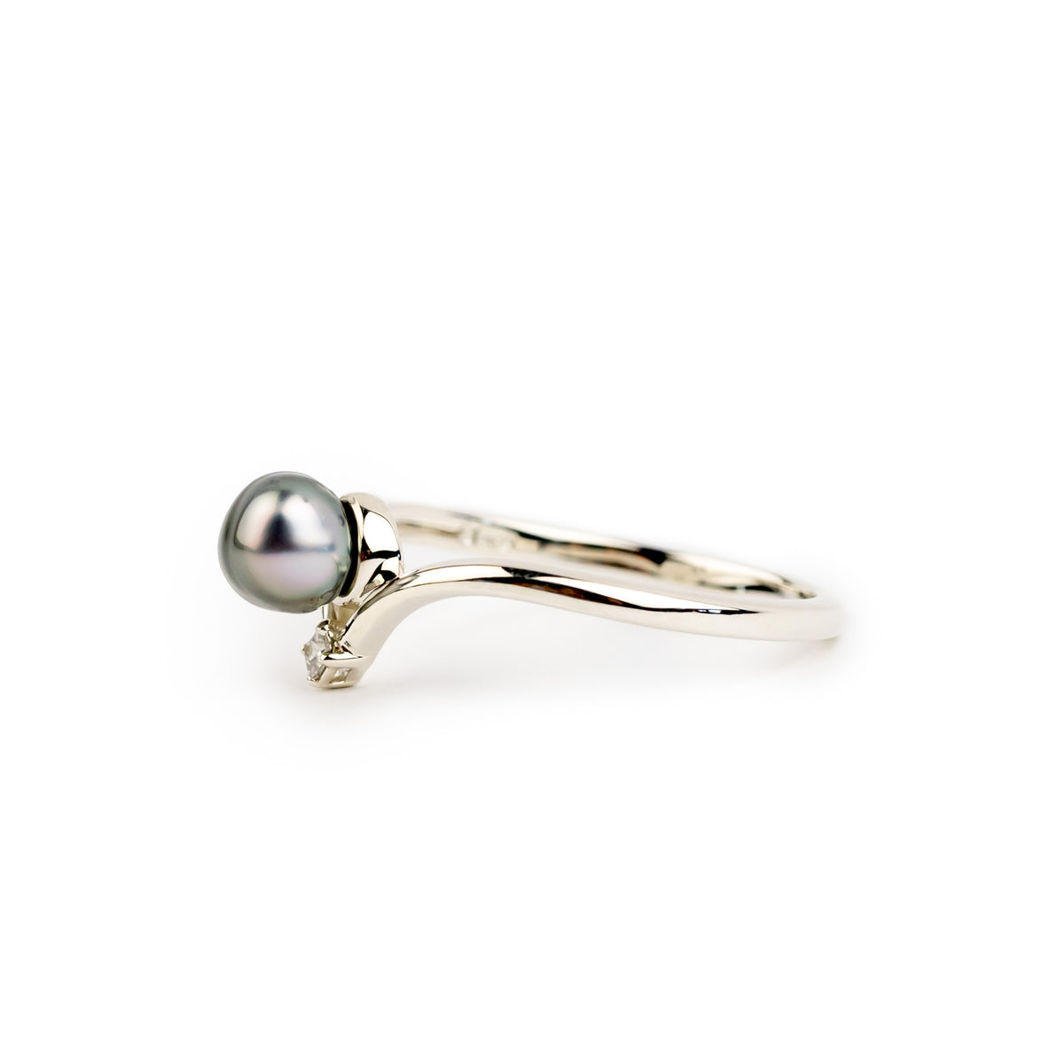 Tahitian Keshi Pearl & Diamond Sunrise Ring on Sterling Silver