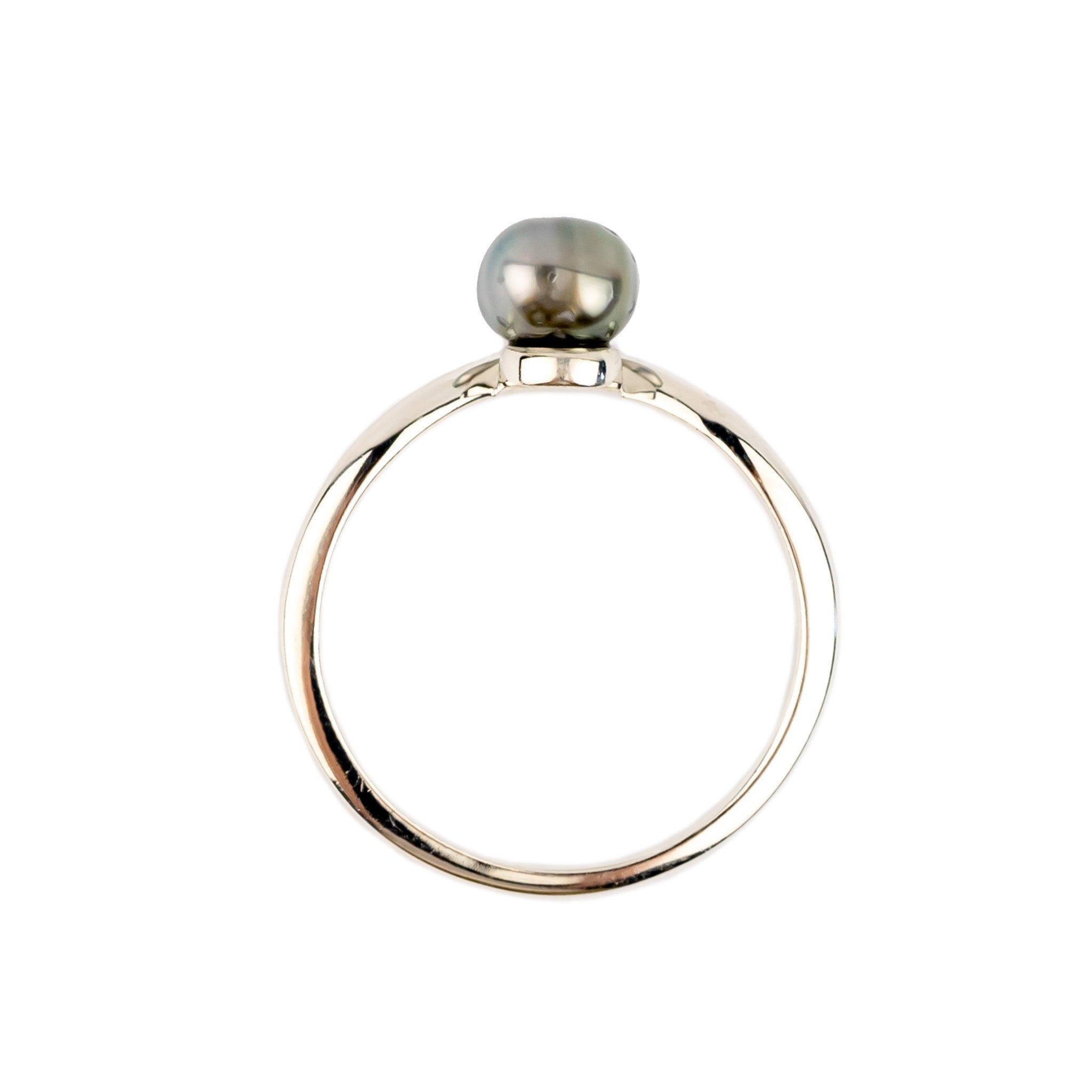 Tahitian Keshi Pearl & Diamond Sunrise Ring on Sterling Silver