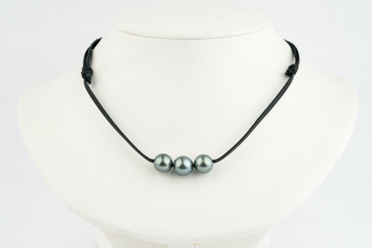 Triple 10.2mm-10.8mm Blue-Green Eimeo Mana Necklace