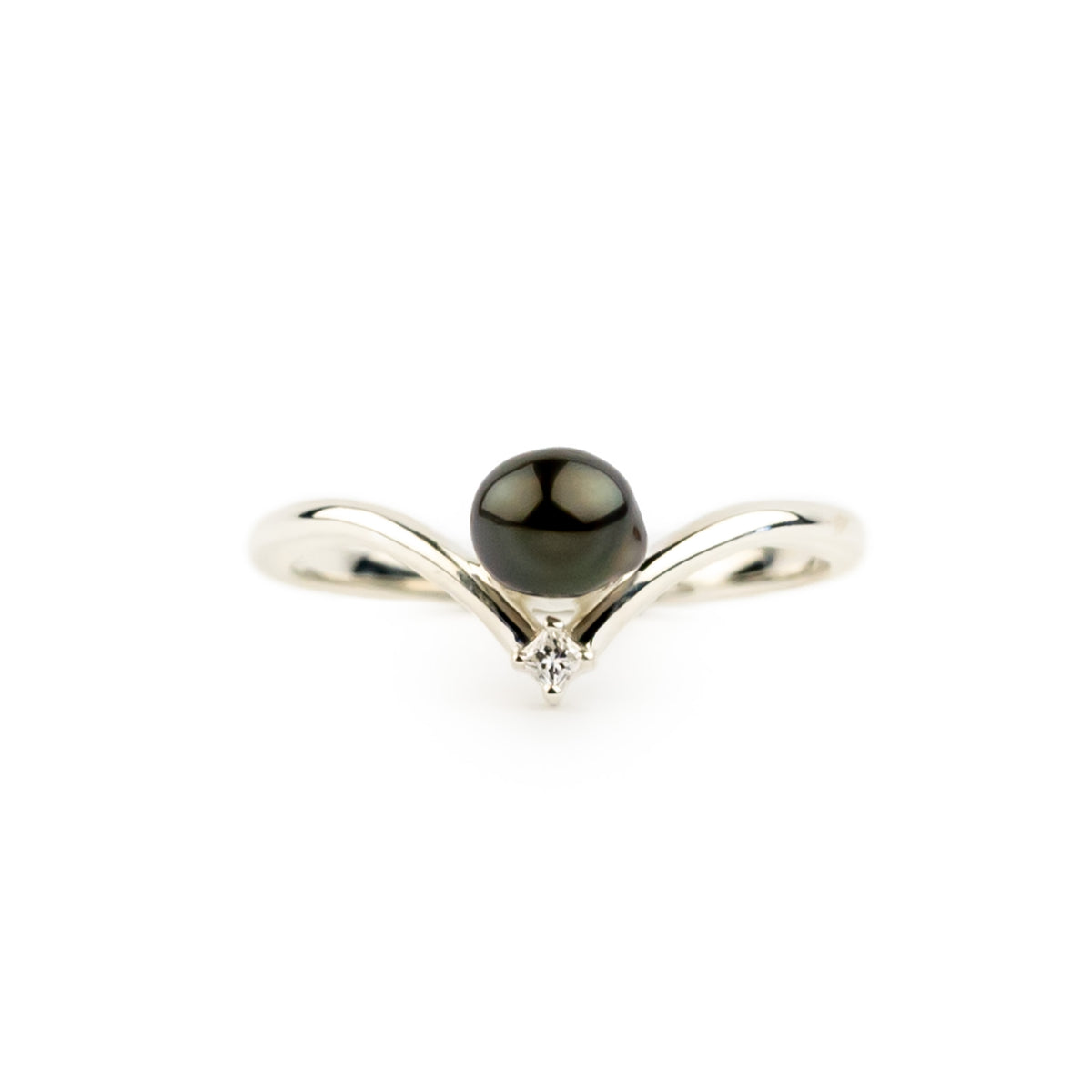 Tahitian Keshi Pearl & Diamond Sunrise Ring on Sterling Silver