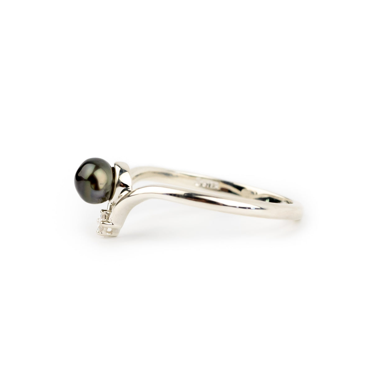 Tahitian Keshi Pearl & Diamond Sunrise Ring on Sterling Silver