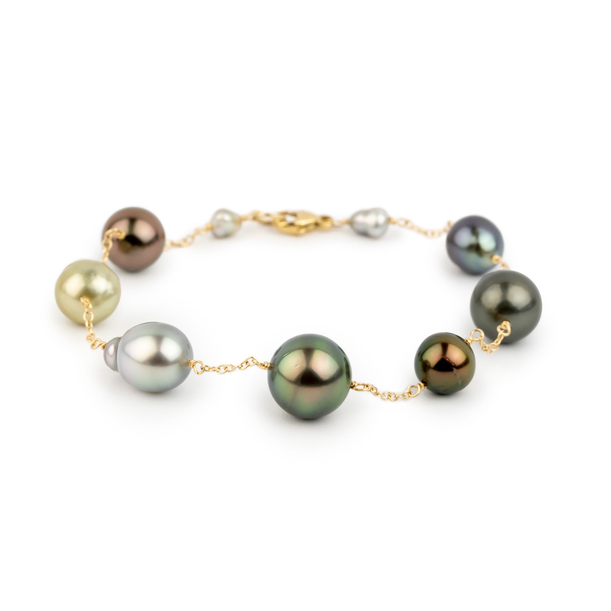Tahitian Pearl Harvest Tin Cup Bracelet on 14K Yellow Gold