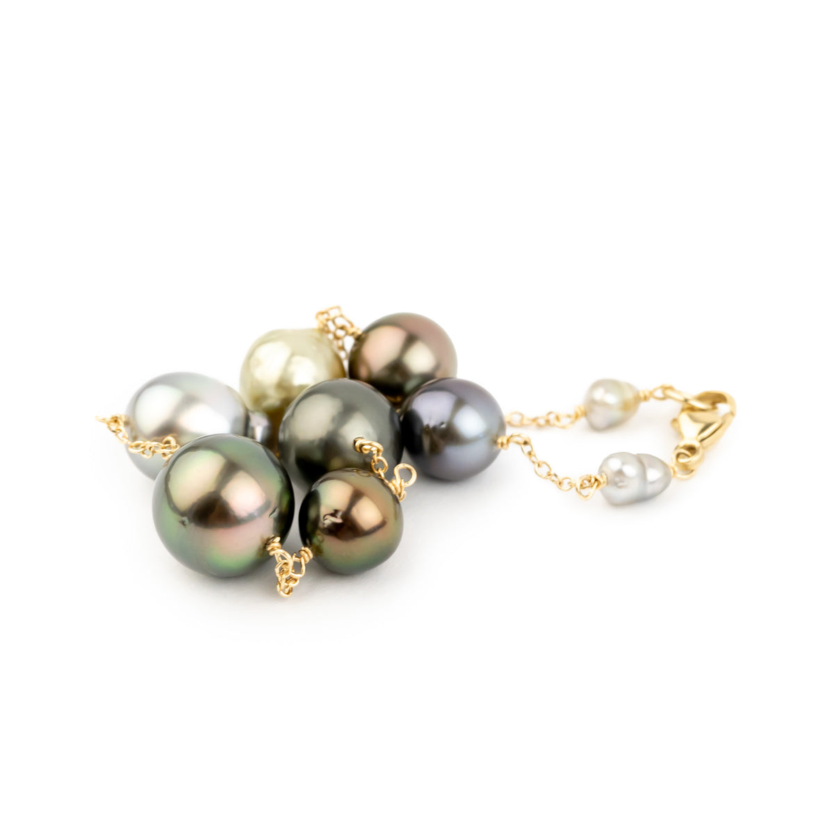 Tahitian Pearl Harvest Tin Cup Bracelet on 14K Yellow Gold
