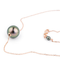 Aubergine Peacock 10.2mm Tahitian Pearl Solitaire Necklace on 14K Rose Gold