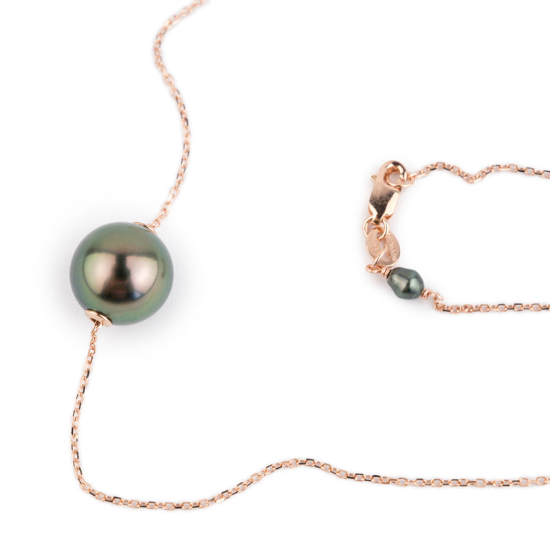 Aubergine Peacock 10.2mm Tahitian Pearl Solitaire Necklace on 14K Rose Gold