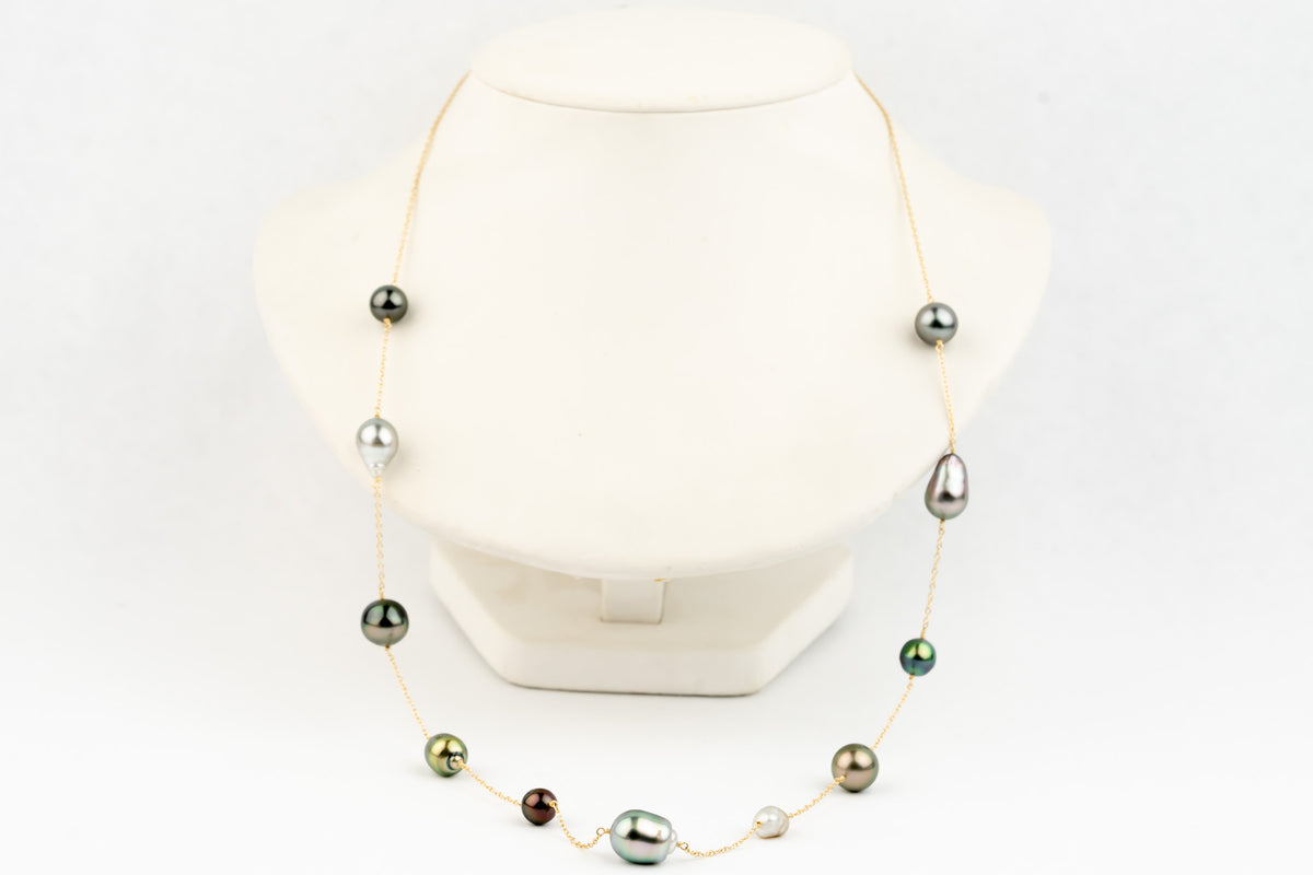 Tahitian Pearl Harvest Tin Cup Necklace on 14K Yellow Gold