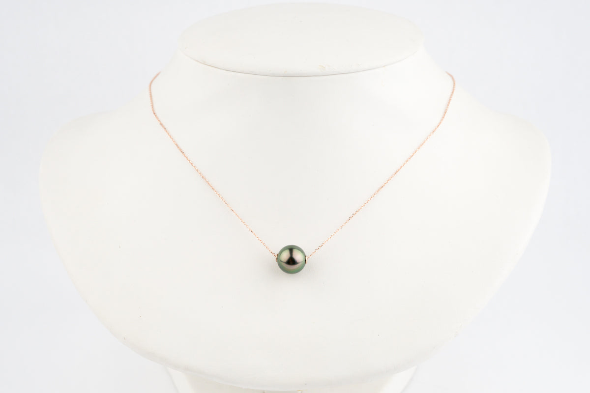 Aubergine Peacock 10.2mm Tahitian Pearl Solitaire Necklace on 14K Rose Gold