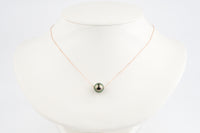 Aubergine Peacock 10.2mm Tahitian Pearl Solitaire Necklace on 14K Rose Gold