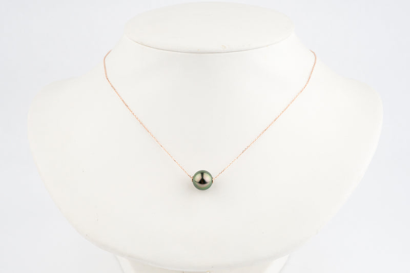 Aubergine Peacock 10.2mm Tahitian Pearl Solitaire Necklace on 14K Rose Gold
