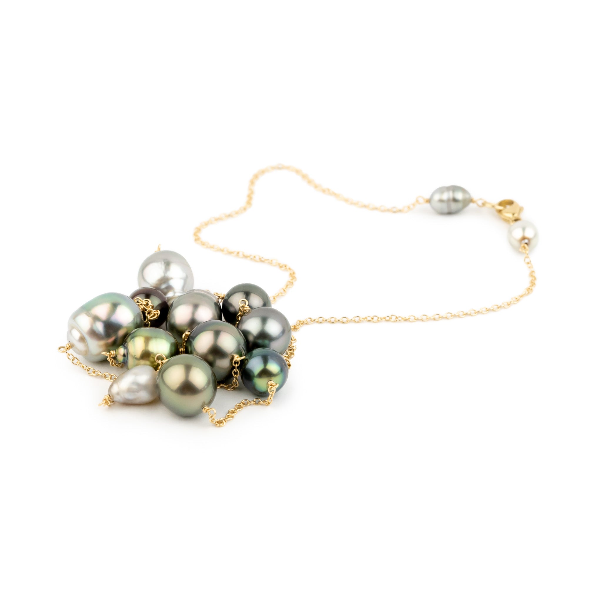 Tahitian Pearl Harvest Tin Cup Necklace on 14K Yellow Gold