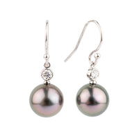 Tahitian Pearl & Diamond Aurora French Hook Earrings on 14K White Gold