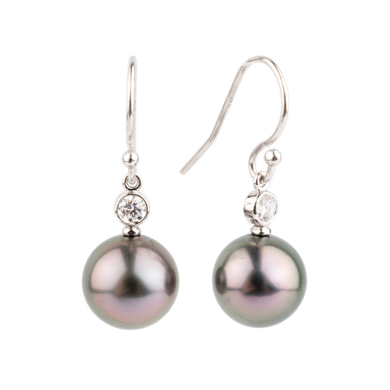 Tahitian Pearl & Diamond Aurora French Hook Earrings on 14K White Gold