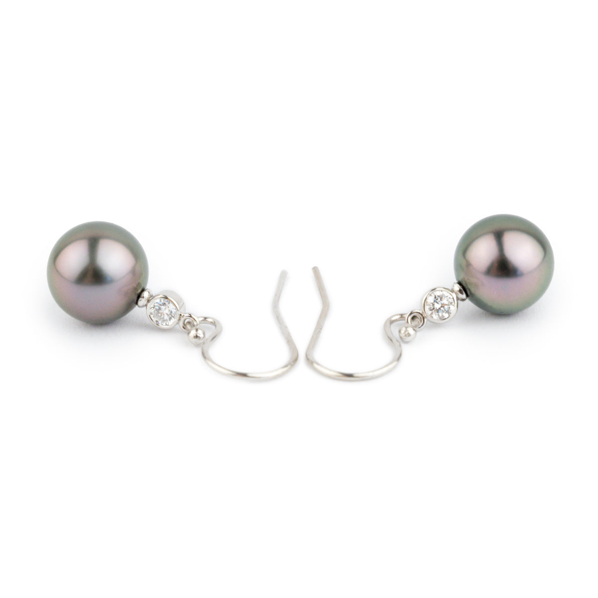 Tahitian Pearl & Diamond Aurora French Hook Earrings on 14K White Gold