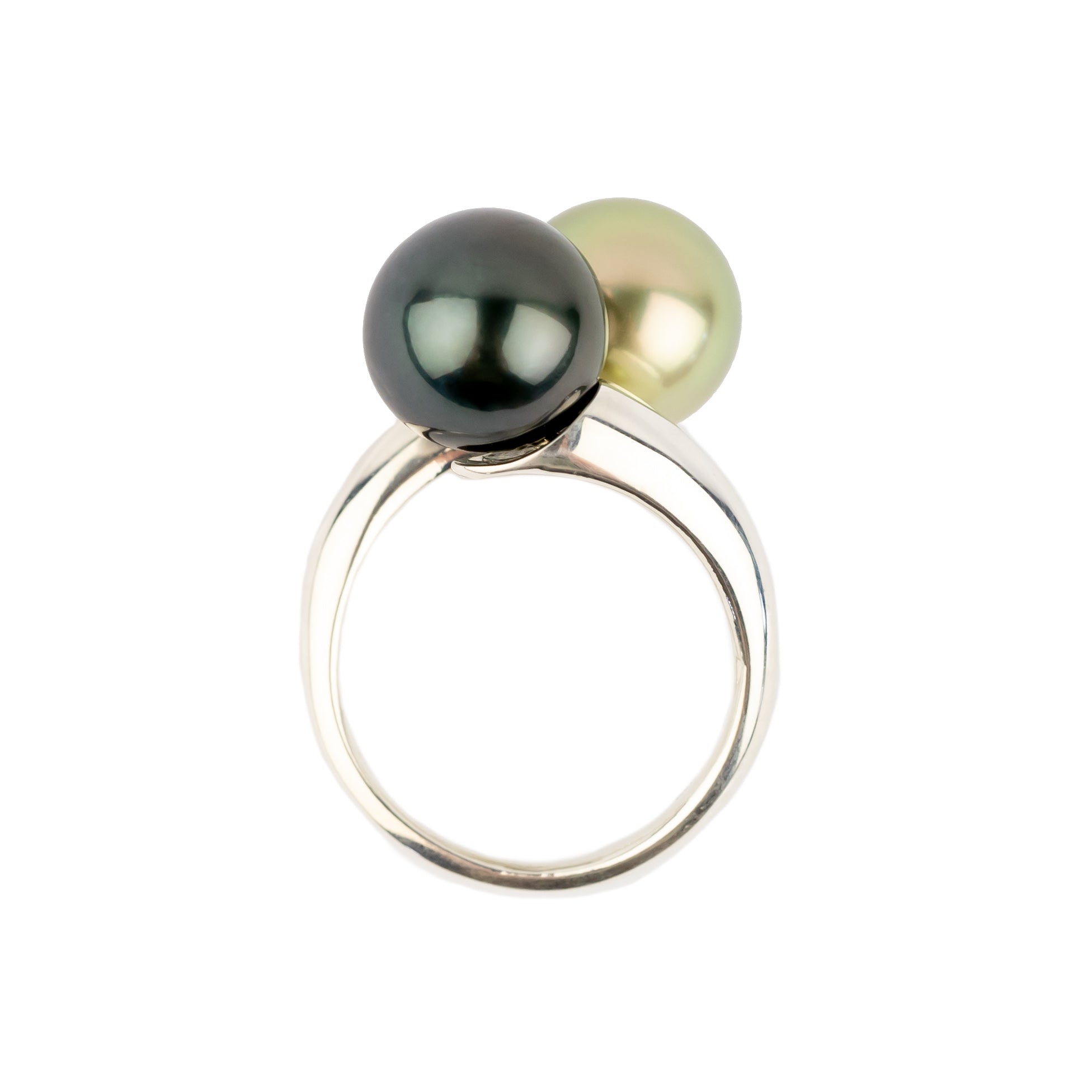 Double Tahitian Pearl Ring on Sterling Silver