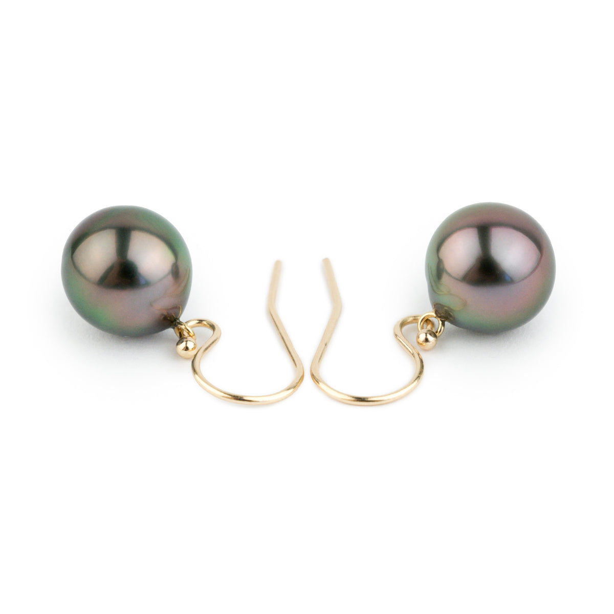 Aubergine Peacock Drop Tahitian Pearl Dangle Earrings on 14K Yellow Gold