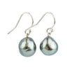 Sky Blue Baroque Tahitian Pearl Dangle Earrings on 14K White Gold