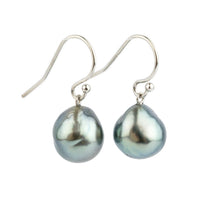 Sky Blue Baroque Tahitian Pearl Dangle Earrings on 14K White Gold