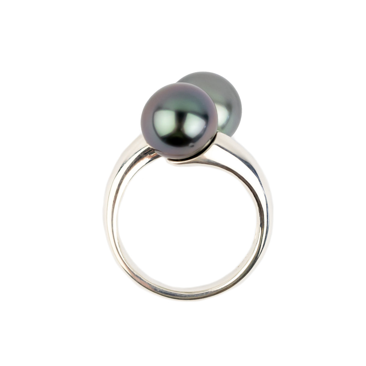 Double Tahitian Pearl Ring on Sterling Silver