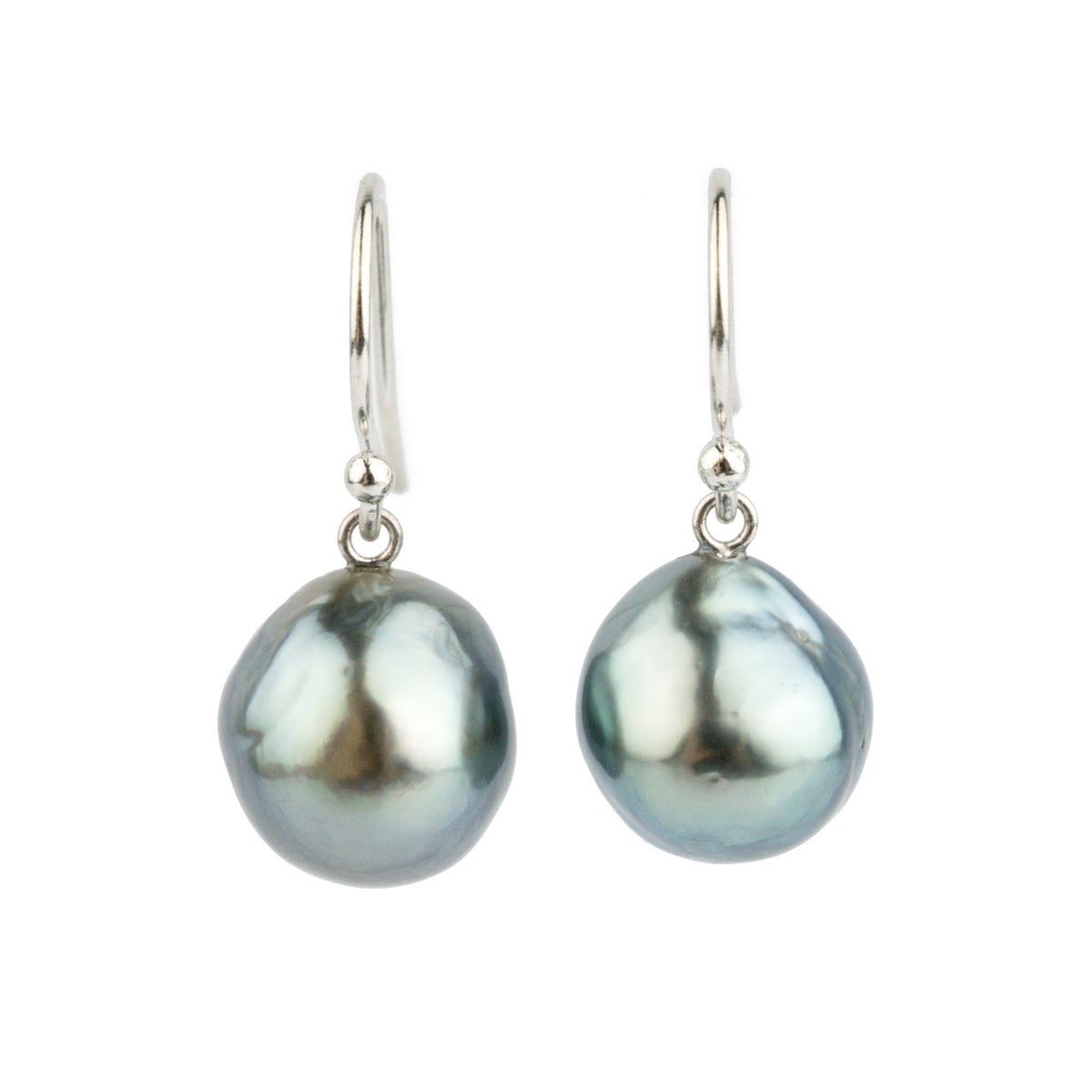Sky Blue Baroque Tahitian Pearl Dangle Earrings on 14K White Gold