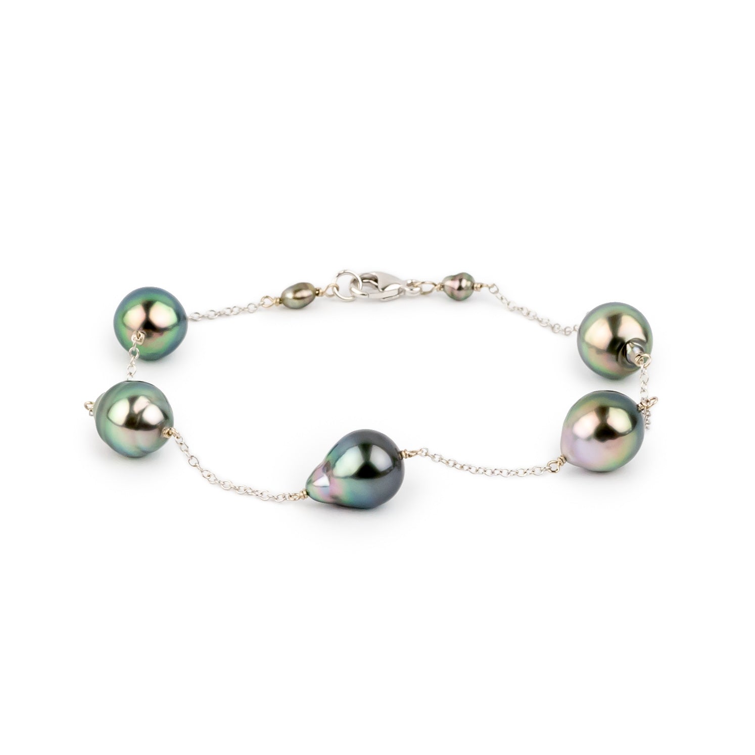 Pahua Baroque Tahitian Pearl Tin Cup Bracelet on 14K White Gold