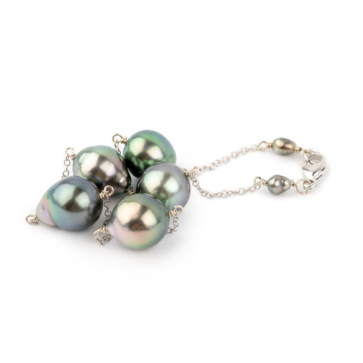 Pahua Baroque Tahitian Pearl Tin Cup Bracelet on 14K White Gold