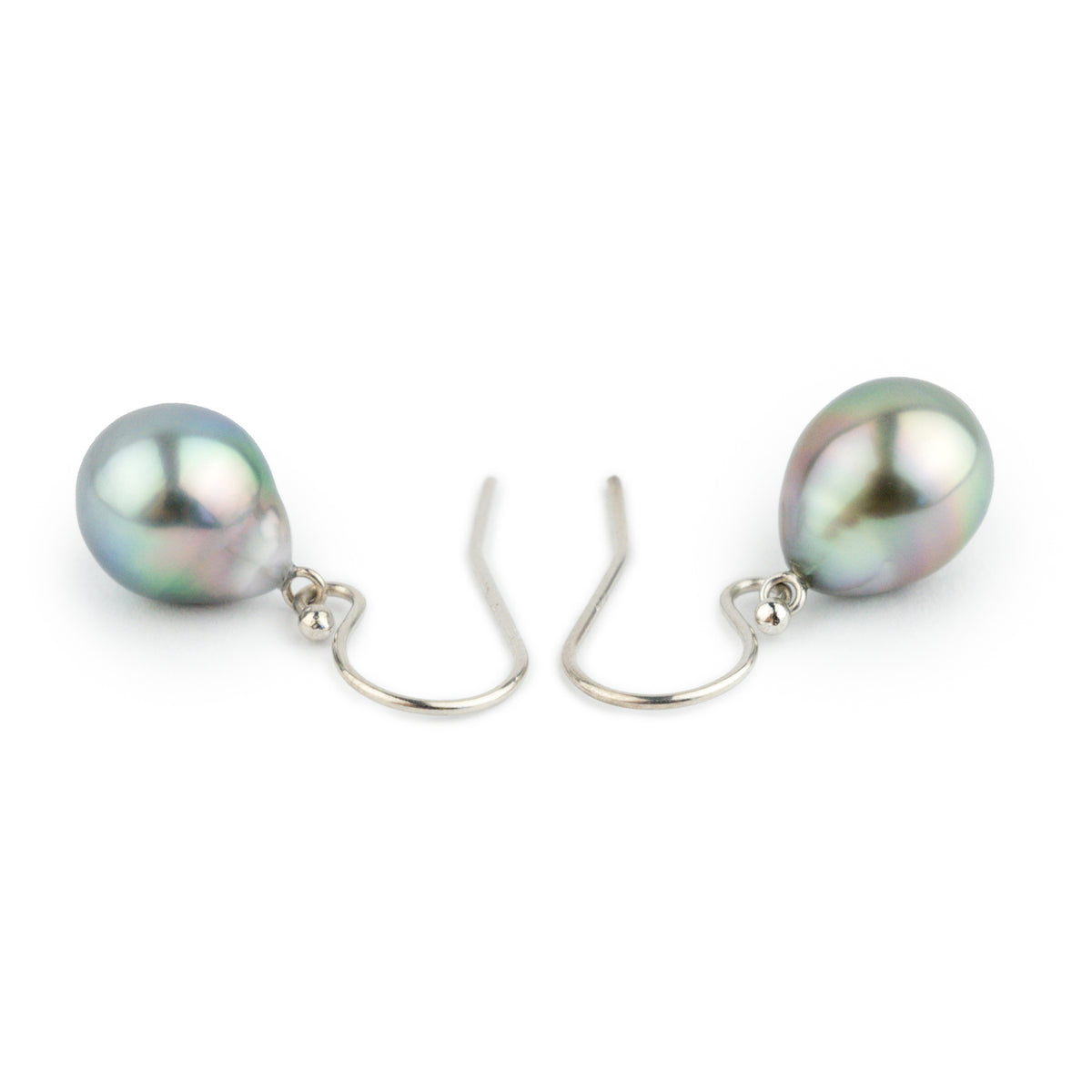 Rainbow Drop Tahitian Pearl Dangle Earrings on 14K White Gold
