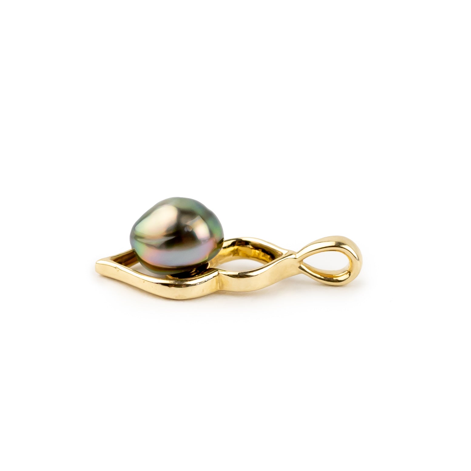 Pink Peacock Keshi Pearl Lotus Pendant on 10K Yellow Gold