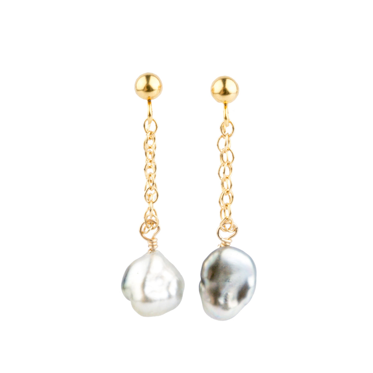 Tahitian Keshi Pearl Chain Loop Earrings