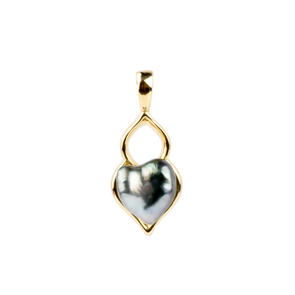 Blue Keshi Pearl Lotus Pendant on 10K Yellow Gold