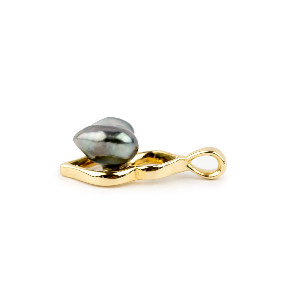 Blue Keshi Pearl Lotus Pendant on 10K Yellow Gold