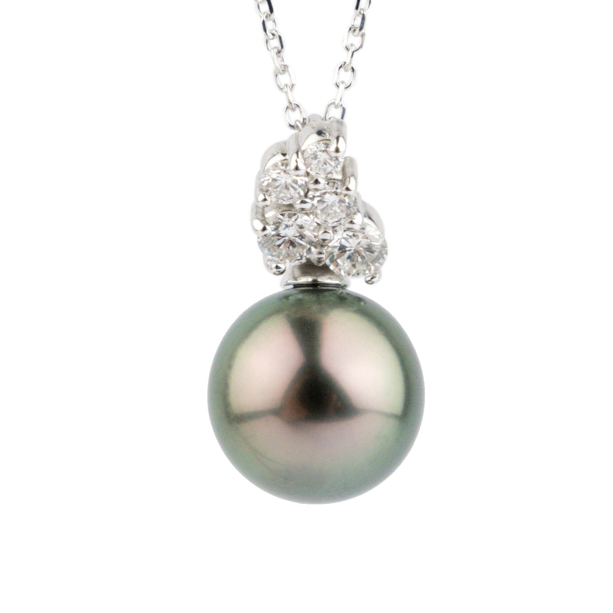 Pink Peacock Tahitian Pearl & Diamond Asteria Pendant or Necklace on 14K White Gold