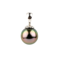Pink Peacock 9.9mm Tahitian Pearl Pendant on 14K White Gold