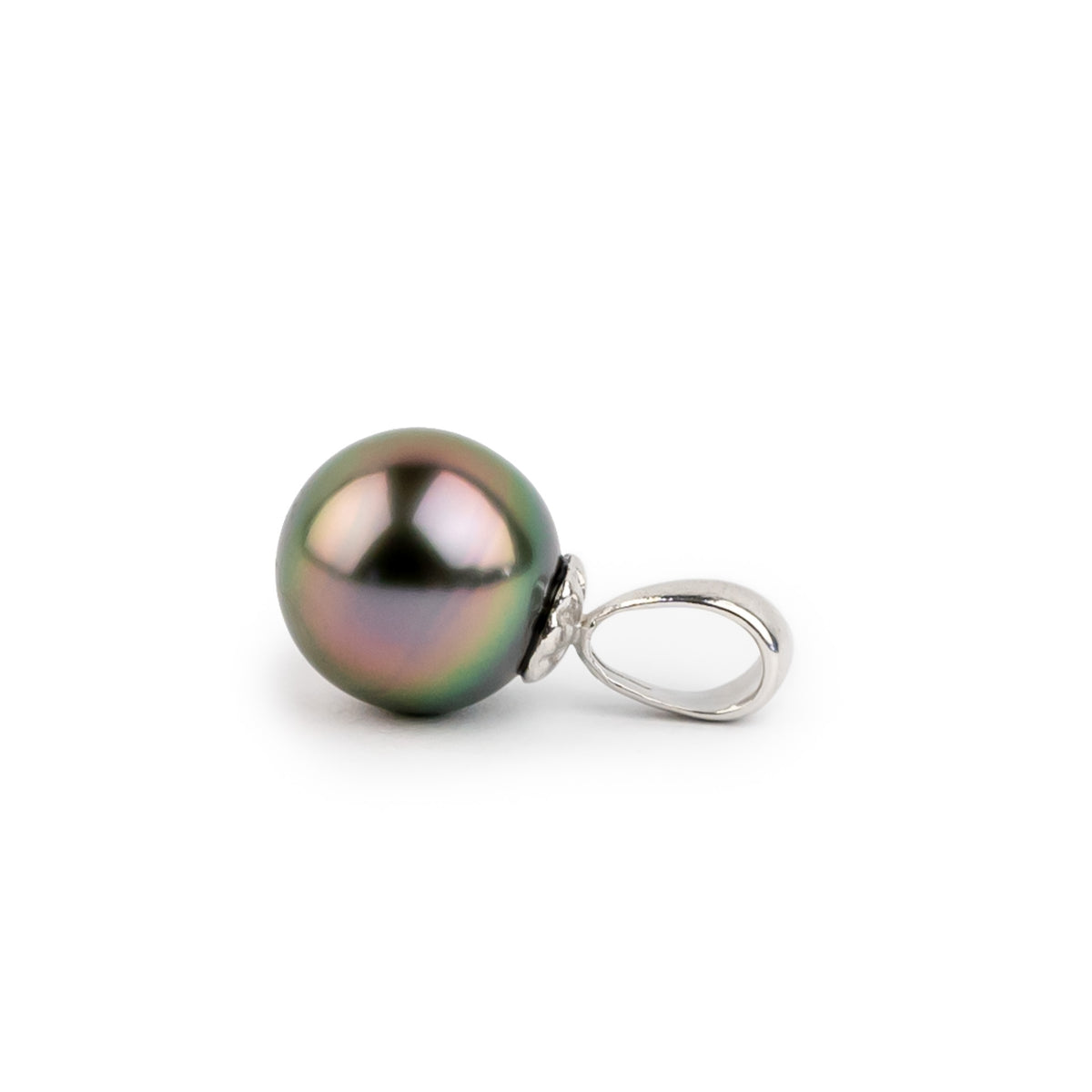 Pink Peacock 9.9mm Tahitian Pearl Pendant on 14K White Gold