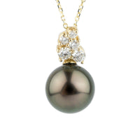 Chocolate Aubergine Tahitian Pearl & Diamond Asteria Pendant or Necklace on 14K Yellow Gold
