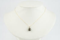 Chocolate Aubergine Tahitian Pearl & Diamond Asteria Pendant or Necklace on 14K Yellow Gold