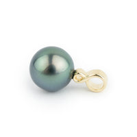 Indigo-Green 10.1mm Tahitian Pearl Infinity Pendant on 14K Yellow Gold