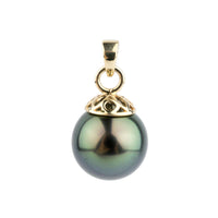 Indigo-Green Peacock 10.2mm Tahitian Pearl Filigree Pendant