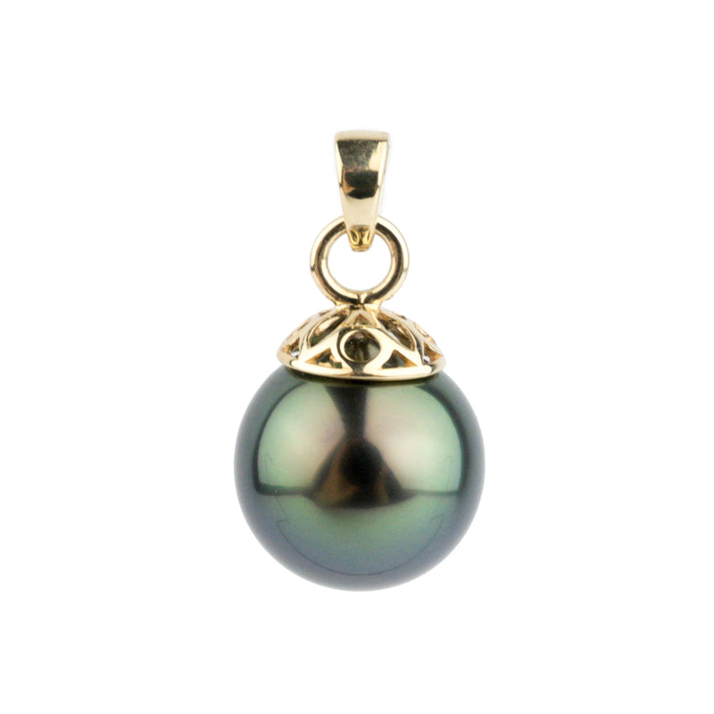 Indigo-Green Peacock 10.2mm Tahitian Pearl Filigree Pendant
