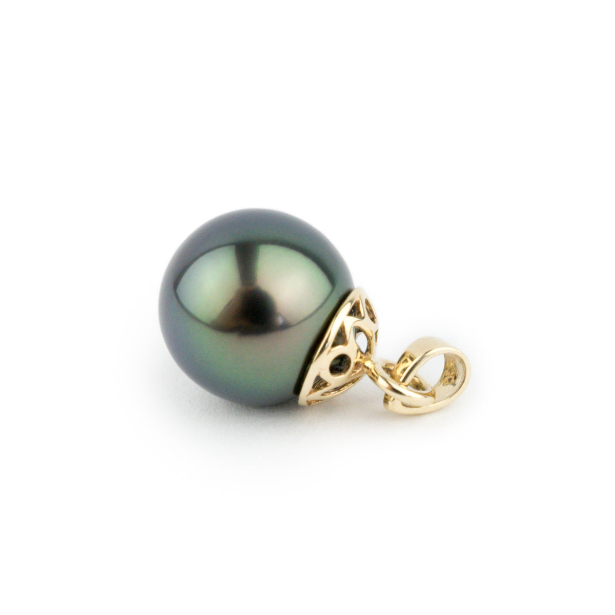 Indigo-Green Peacock 10.2mm Tahitian Pearl Filigree Pendant