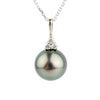 Peacock Green Tahitian Pearl & Diamond Toru Necklace on 14K White Gold