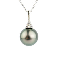 Peacock Green Tahitian Pearl & Diamond Toru Necklace on 14K White Gold