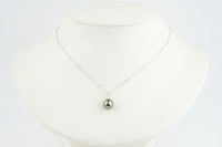 Peacock Green Tahitian Pearl & Diamond Toru Necklace on 14K White Gold