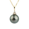 Deep Green Tahitian Pearl & Diamond Toru Necklace on 14K Yellow Gold