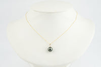 Deep Green Tahitian Pearl & Diamond Toru Necklace on 14K Yellow Gold