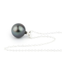 Deep Indigo 9mm Tahitian Pearl I'a Necklace on Sterling Silver
