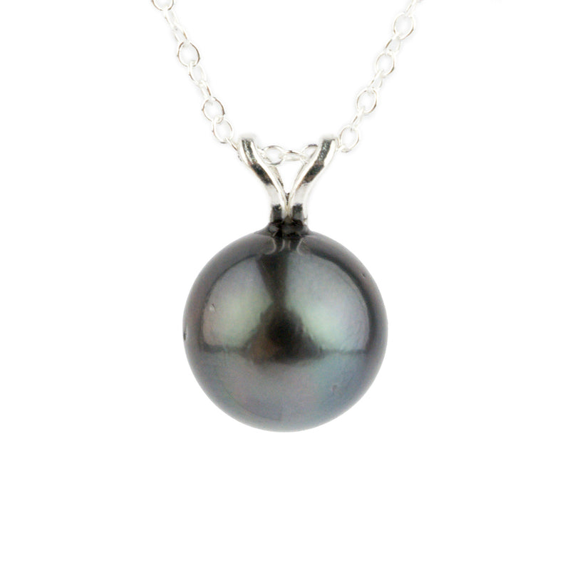 Deep Indigo 9mm Tahitian Pearl I'a Necklace on Sterling Silver