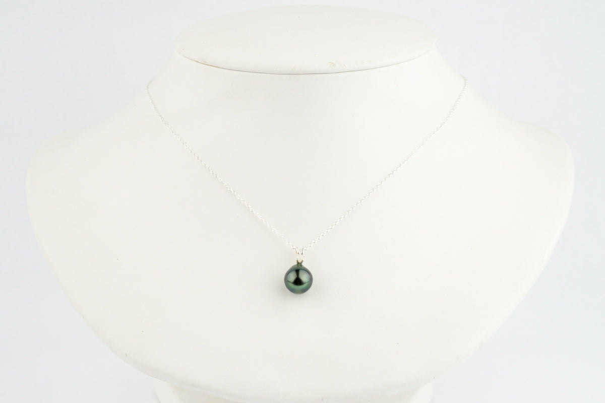 Tahitian Pearl & Opal Indigo-Green Étoile Necklace on Sterling Silver