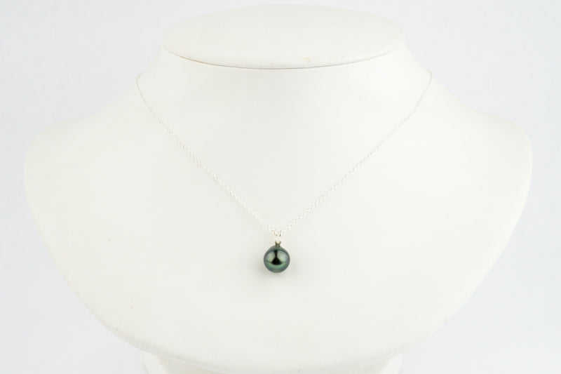 Tahitian Pearl & Opal Indigo-Green Étoile Necklace on Sterling Silver