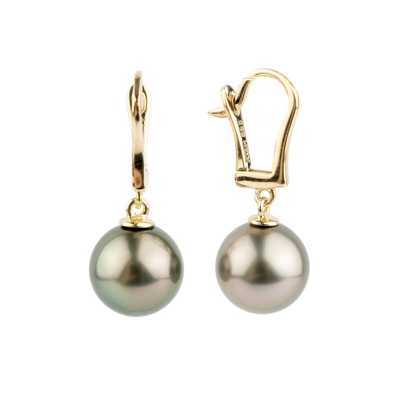 Rosy Pink-Green Tahitian Pearl Lever Back Earrings